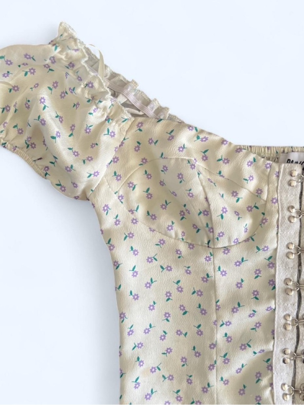Princess Polly Light Green Floral Babydoll Cropped Tank Top Size XS/S - Picture 3 of 10